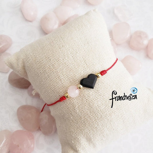 Azabache Heart And Rose Bracelet | Handmade jewelry by Franchesca Jewels