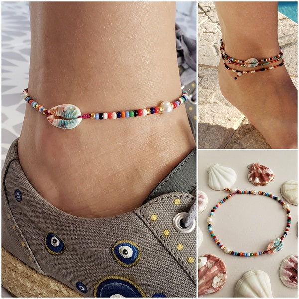 Color Cowrie Anklet | Handmade jewelry by Franchesca Jewels