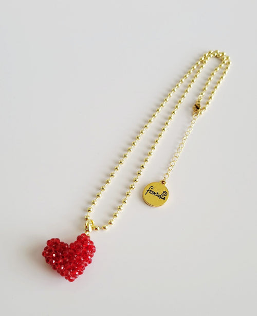 Amor Rouge Necklace in Scarlet Red, handwoven with Miyuki beads by Franchesca Jewels