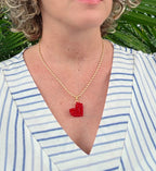 Amor Rouge Necklace in Scarlet Red, worn on model – handwoven Miyuki jewelry by Franchesca Jewels
