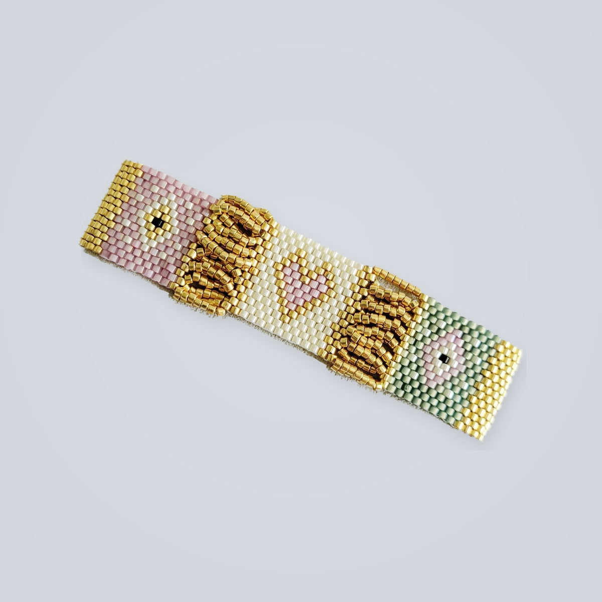 Diamond Heartbeat Bracelet in Rose Satin Silk, handwoven with Miyuki beads by Franchesca Jewels