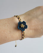 Little Bloom Bracelet in Blue Montana, worn on model – handwoven Miyuki jewelry by Franchesca Jewels