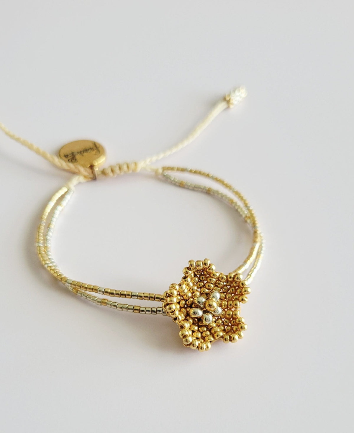 Little Bloom Bracelet in Golden Glow, handwoven with Miyuki beads by Franchesca Jewels