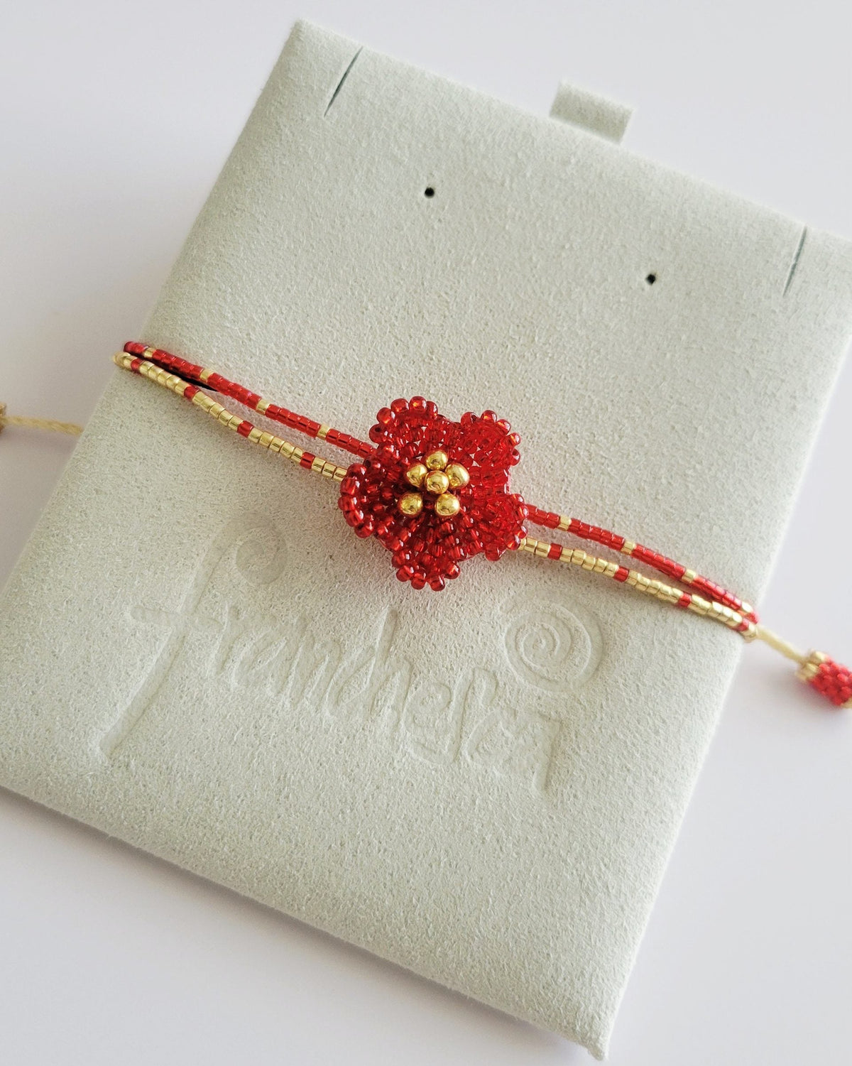 Little Bloom Bracelet in Ruby Red, handwoven with Miyuki beads by Franchesca Jewels