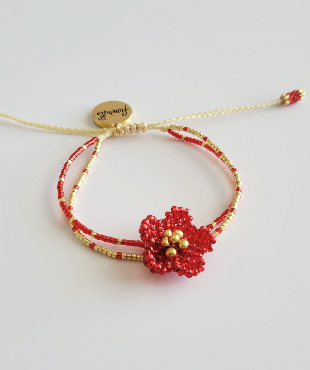 Little Bloom Bracelet in Ruby Red, handwoven with Miyuki beads by Franchesca Jewels