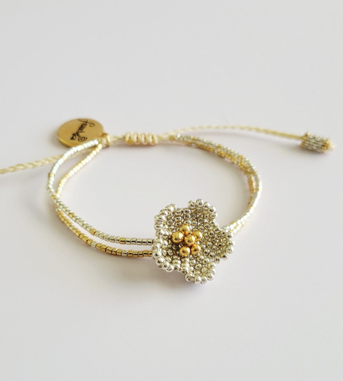 Little Bloom Bracelet in Silver, handwoven with Miyuki beads by Franchesca Jewels