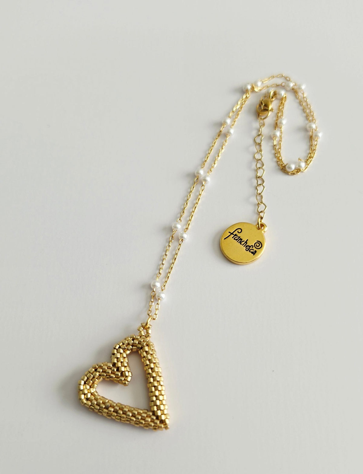 Perfect Heart Necklace in Golden Glow, handwoven with Miyuki beads by Franchesca Jewels