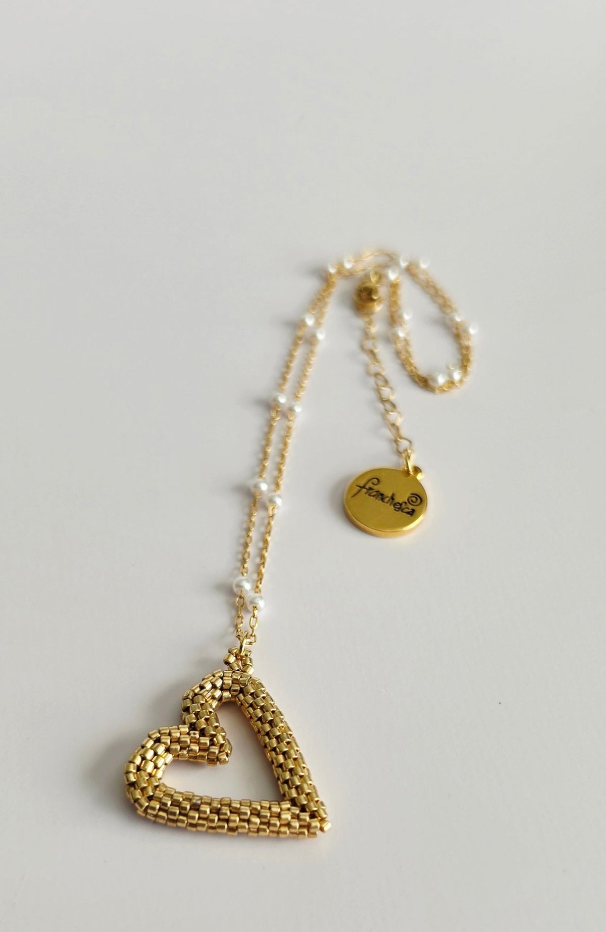 Perfect Heart Necklace in Golden Glow, handwoven with Miyuki beads by Franchesca Jewels