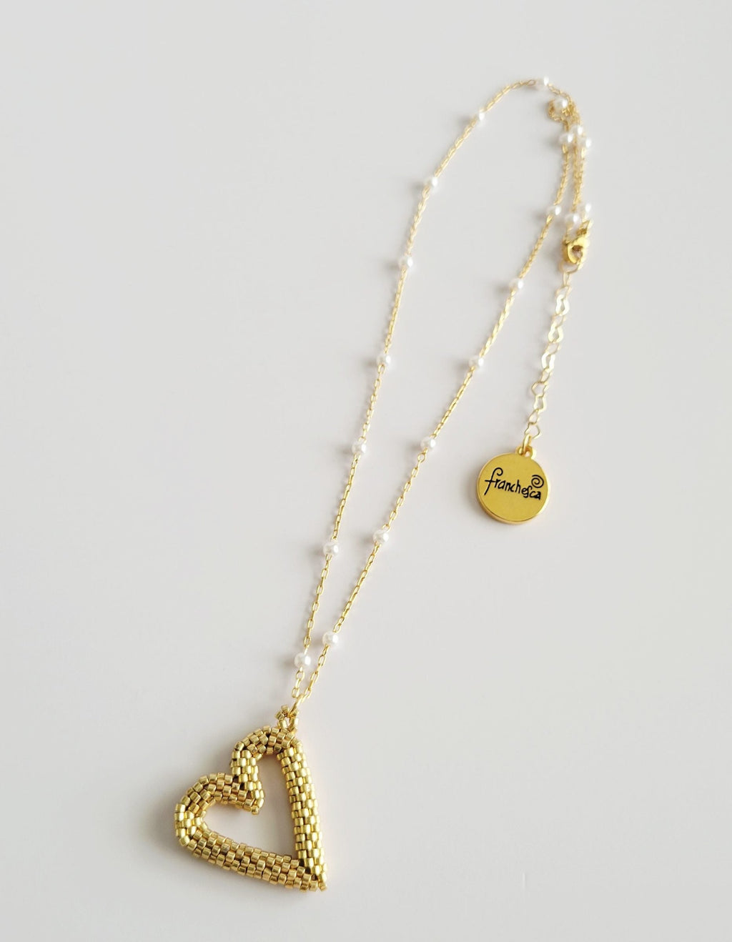 Perfect Heart Necklace in Golden Glow, handwoven with Miyuki beads by Franchesca Jewels