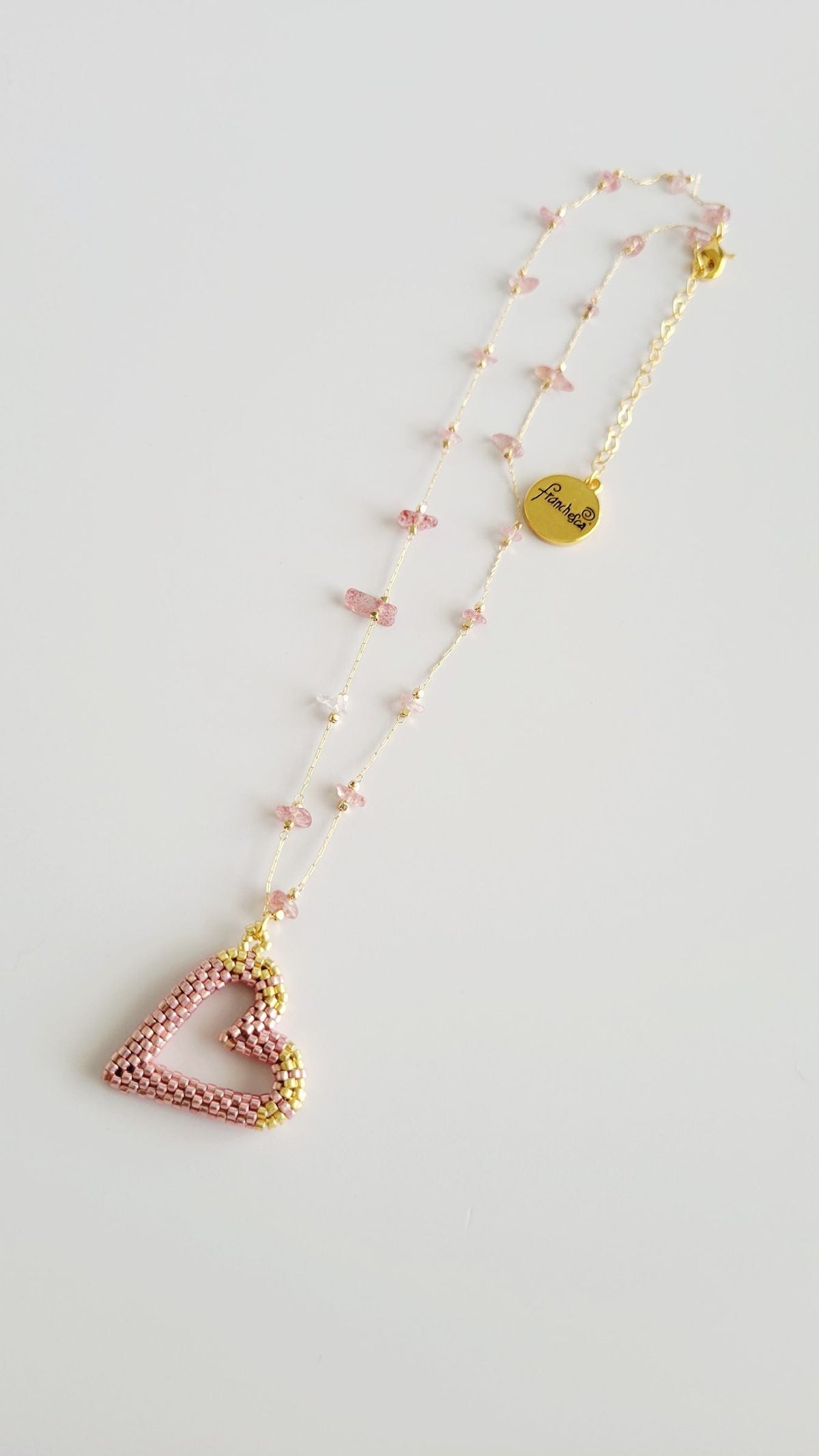 Perfect Heart Necklace in Rose Gold, handwoven with Miyuki beads by Franchesca Jewels
