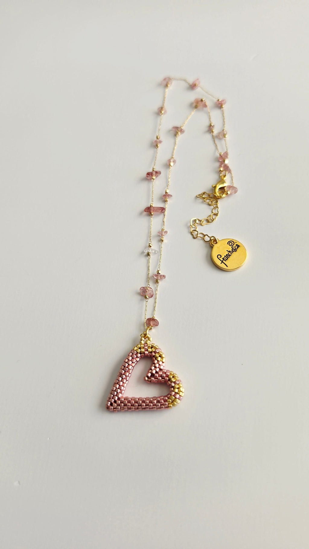Perfect Heart Necklace in Rose Gold, handwoven with Miyuki beads by Franchesca Jewels