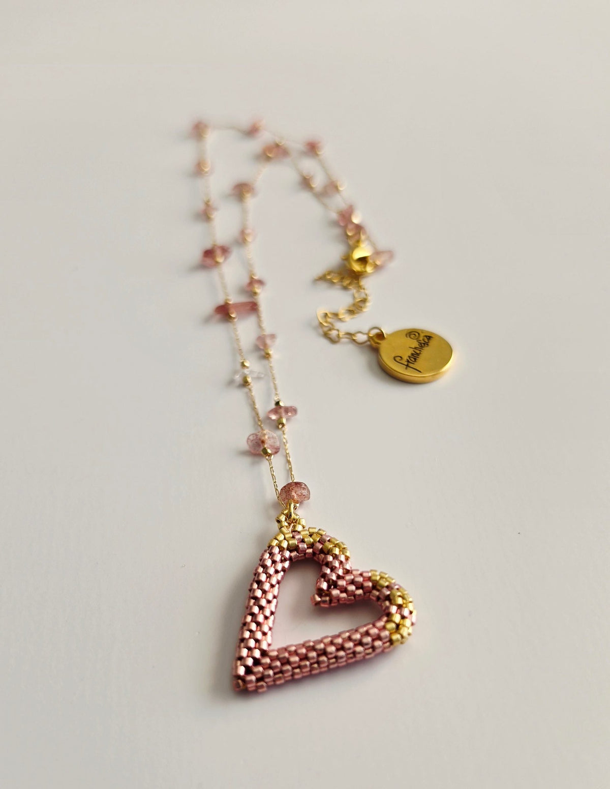Perfect Heart Necklace in Rose Gold, handwoven with Miyuki beads by Franchesca Jewels
