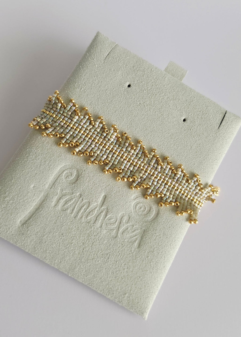 Rhythm Bracelet in Golden Silk Satin, handwoven with Miyuki beads by Franchesca Jewels