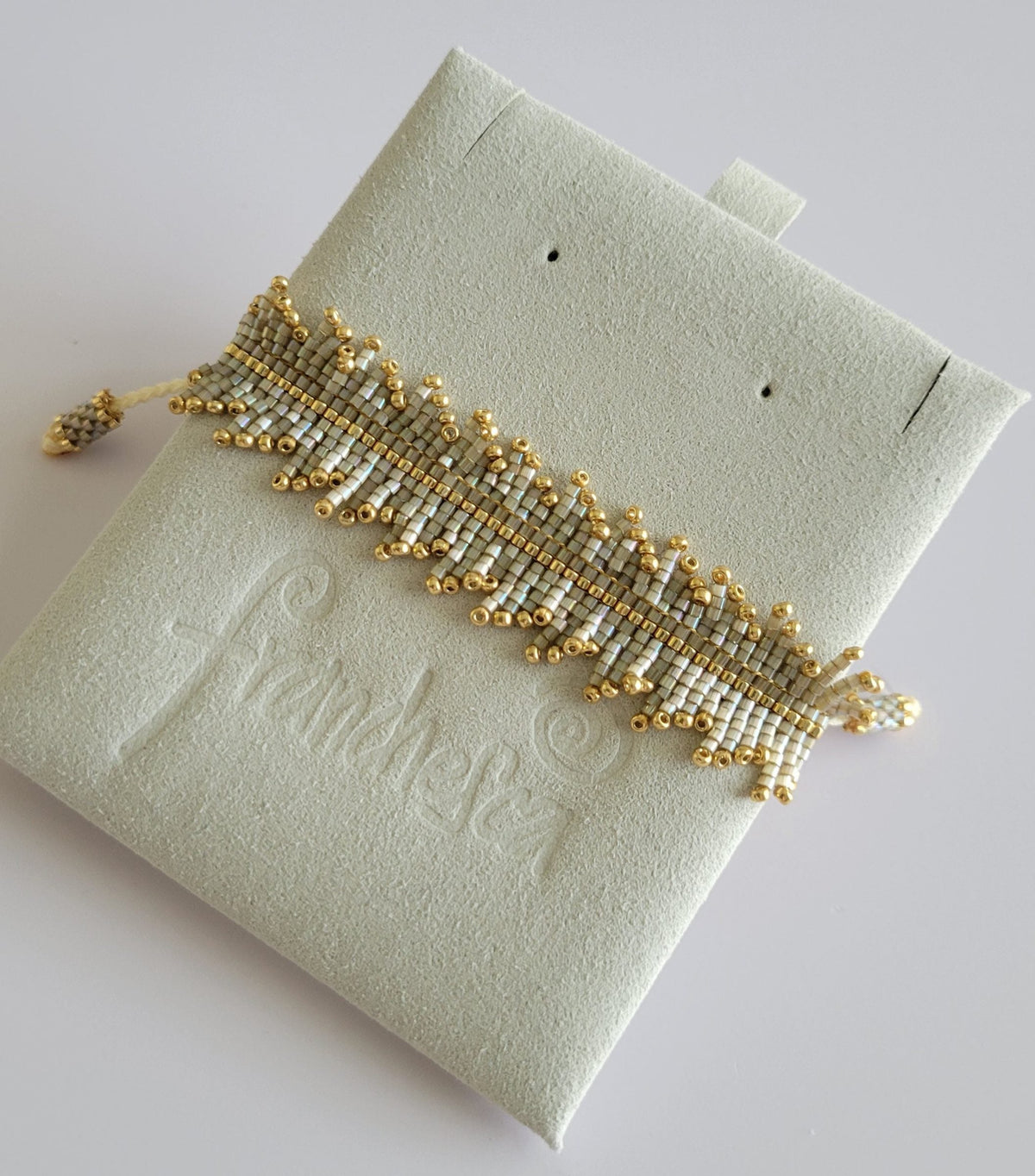 Rhythm Bracelet in Golden Silk Satin, handwoven with Miyuki beads by Franchesca Jewels