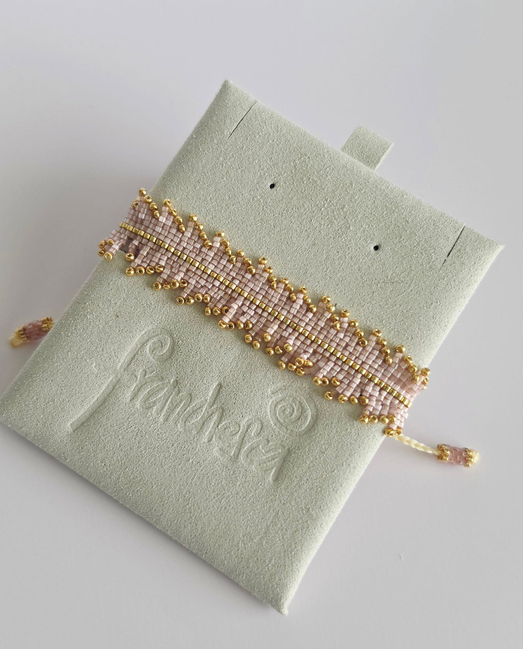 Rhythm Bracelet in Rose Silk Satin, handwoven with Miyuki beads by Franchesca Jewels