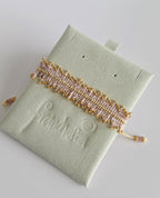 Rhythm Bracelet in Rose Silk Satin, handwoven with Miyuki beads by Franchesca Jewels