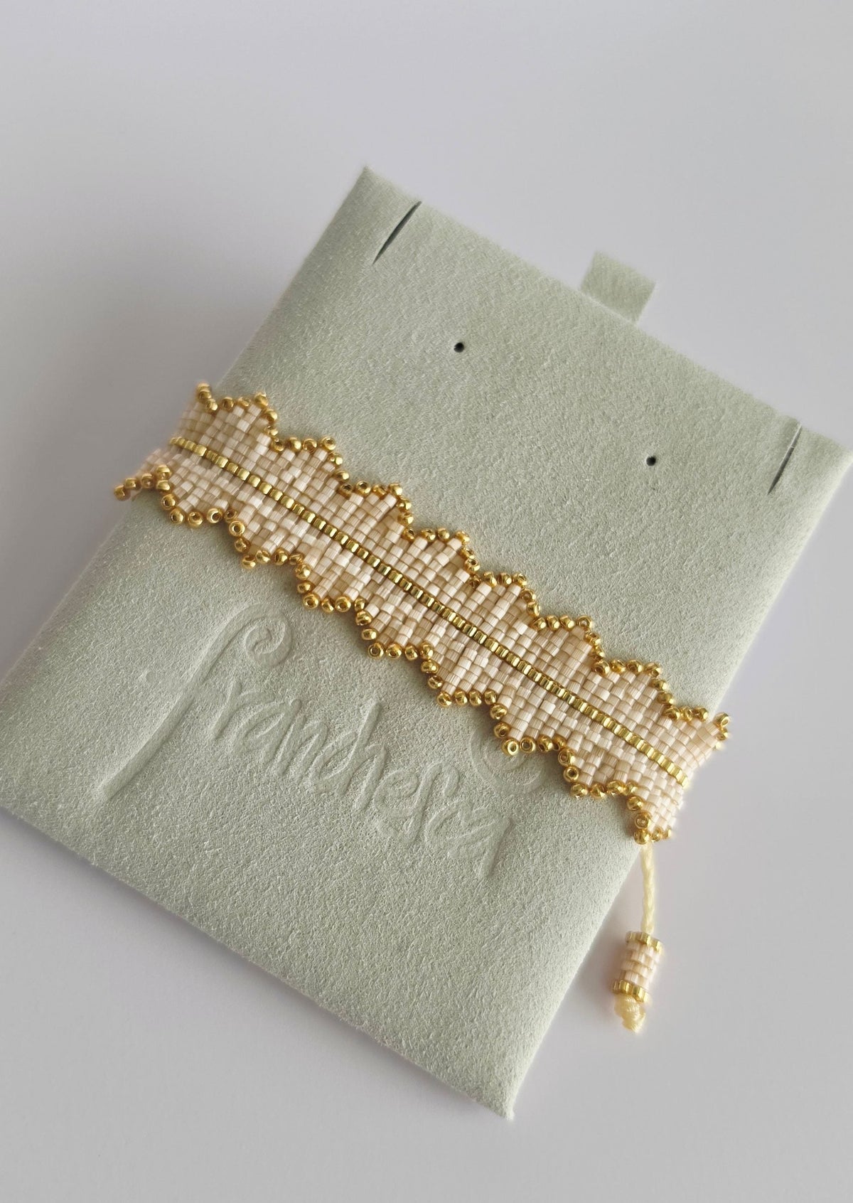 Rhythm Bracelet in Vanilla Beige, handwoven with Miyuki beads by Franchesca Jewels