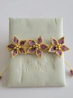 Trois Flowers Bracelet in Fuchsia Glimmer, handwoven with Miyuki beads by Franchesca Jewels