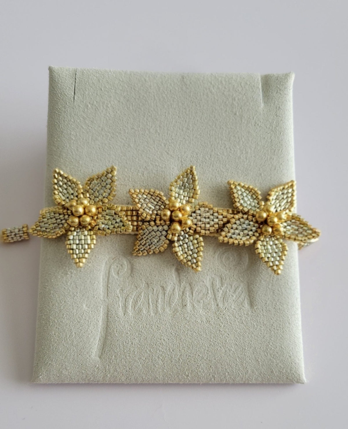 Trois Flowers Bracelet in Silver Gilded, handwoven with Miyuki beads by Franchesca Jewels