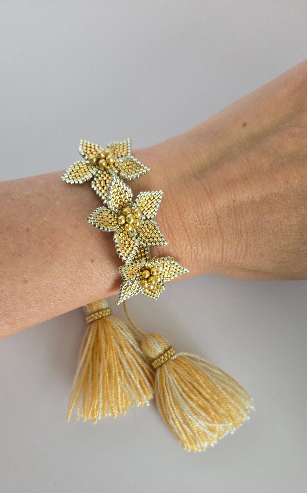 Three Flowers With Tassels Bracelet | Handmade jewelry by Franchesca Jewels